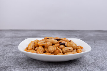 The peanuts in the plate