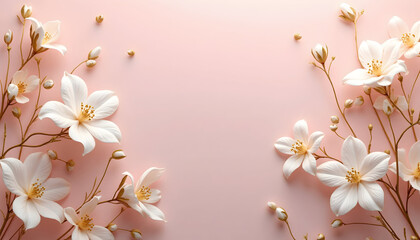Fototapeta premium White Flowers on Soft Pink Background Elegant Floral Composition for Spring or Wedding Themes