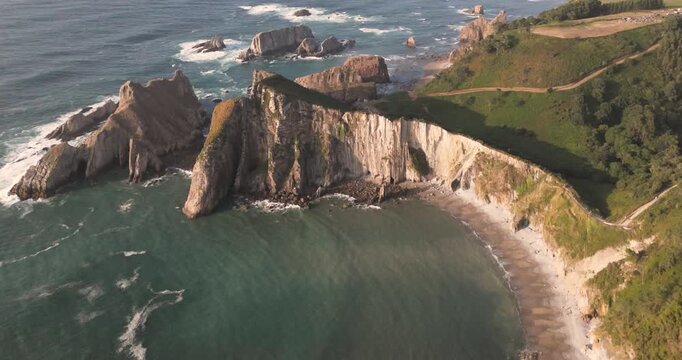 Drone View of the Beach of Silence in Asturias Spain Nature and Adventure