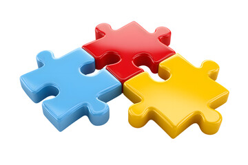Fototapeta premium Interlocking puzzle pieces forming cohesive unit, symbolizing teamwork, connection, and collaboration isolated on white background