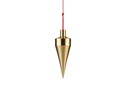 Golden plumb bob on red string hanging isolated on transparent background - Powered by Adobe