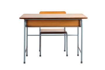 Fototapeta premium single desk and chair set in classroom setting isolated on white background