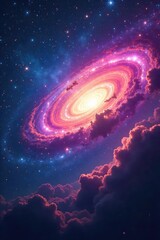 A celestial panorama depicting a swirling nebula, vibrant stars, and ethereal light, suggesting a divine and awe-inspiring cosmic landscape , cosmic, galaxy, mystery