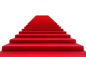 red carpet staircase leading upwards, symbolizing success, achievement, and aspiration isolated on white background