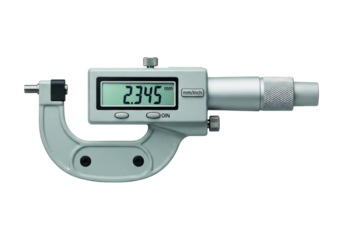 Digital micrometer displaying measurement in millimeters on transparent background