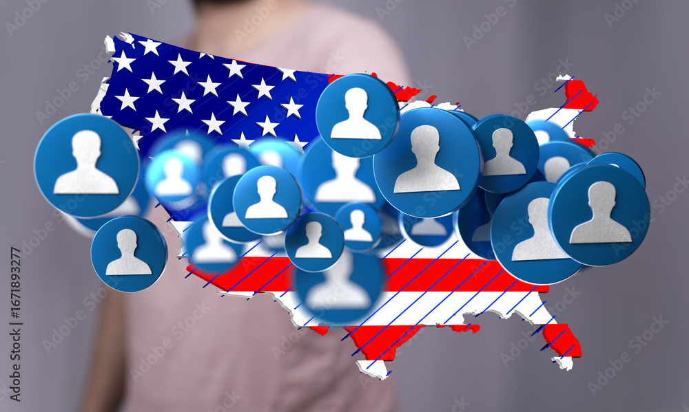 Aufkleber digital representation of us citizens. data visualization concept.