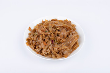 The fried rice noodles on the plate