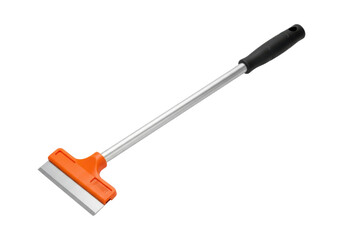Fototapeta premium Ice scraper with long handle and orange head for effective snow removal