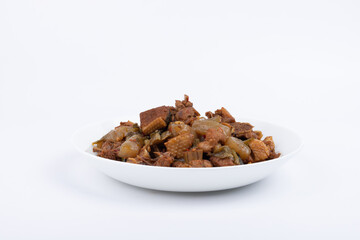 The pickled cabbage and konjac braised duck on the plate