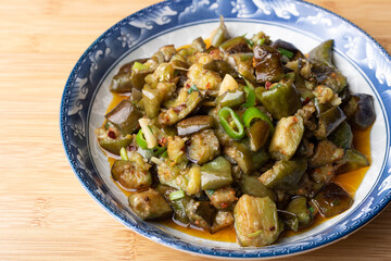 The stir-fried eggplant on the plate