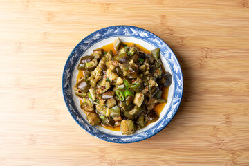 The stir-fried eggplant on the plate