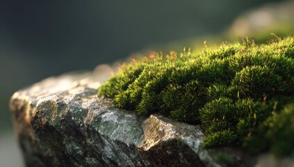 Close-up mossy rock, sunlit
