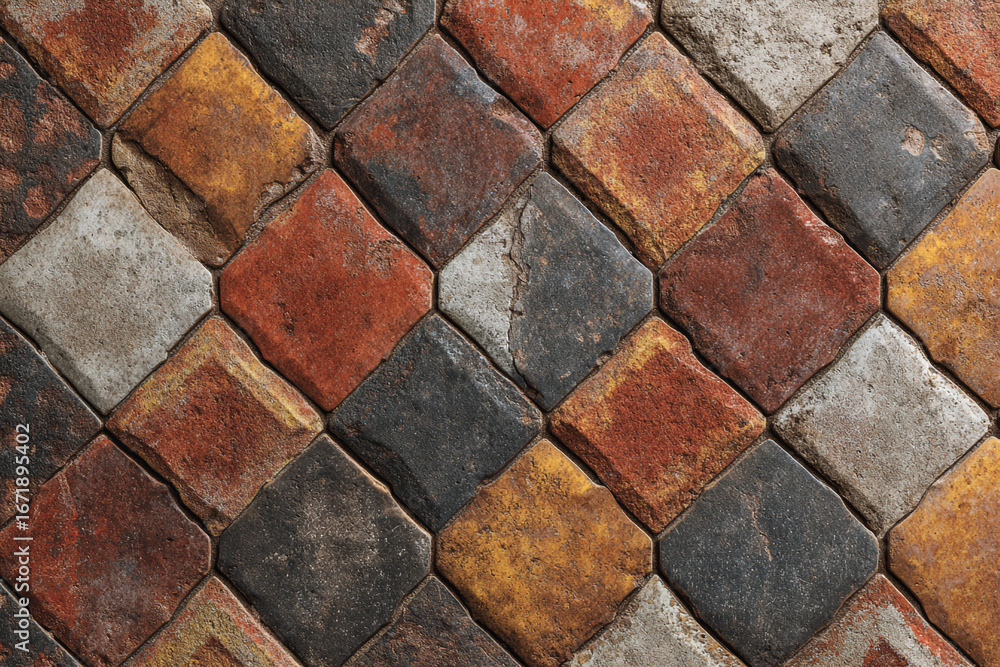 Poster multicolored stone tile floor rustic design textured background