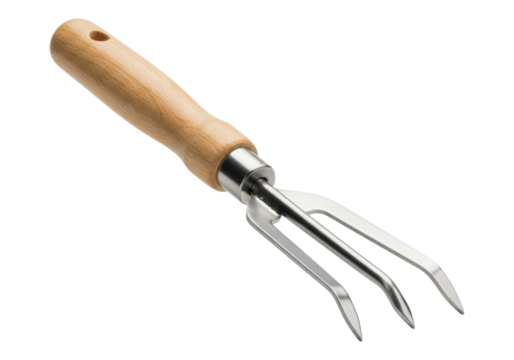 Wooden handle metal garden hand fork for plant cultivation