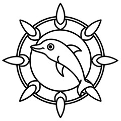 Mandala Dolphin Line Art Vector Illustration