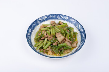 Stir-fried pork with celery on the plate