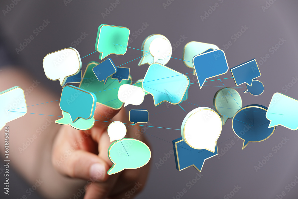 Aufkleber abstract image of interconnected speech bubbles symbolizing global communication and networking.