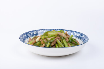 Stir-fried pork with celery on the plate