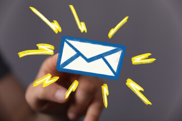 Bright graphic email icon, new message alert.  Communication concept.
