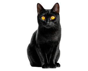 Mystical Black Cat with Bright Yellow Eyes &ndash; Spooky Halloween Artwork Transparent Background