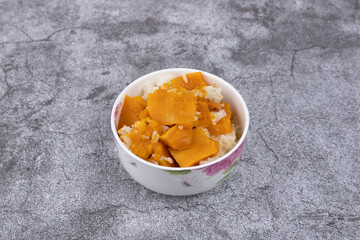 Pumpkin rice in a porcelain bowl