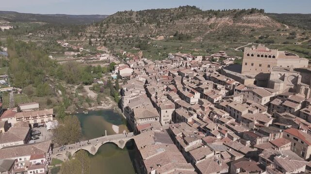 Drone View of Valderrobres Village in Teruel Aragon Spain Medieval Town