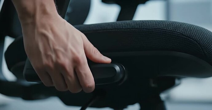 Adjusting the armrest of an ergonomic office chair for optimal comfort and support.