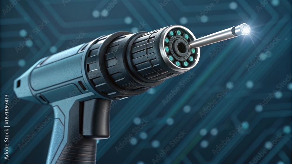 Poster futuristic endoscope tool with embedded technology and light tip