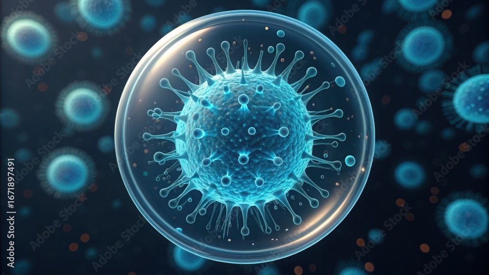 Poster 3d model of virus with diagnostics and real-time analysis features