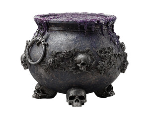 Witch Cauldron with Skull Decorations PNG on Transparent Background