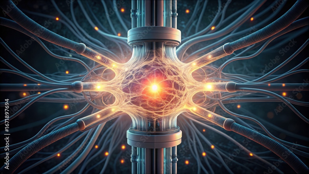 Poster advanced synthetic nerve interface with complex connections and glow