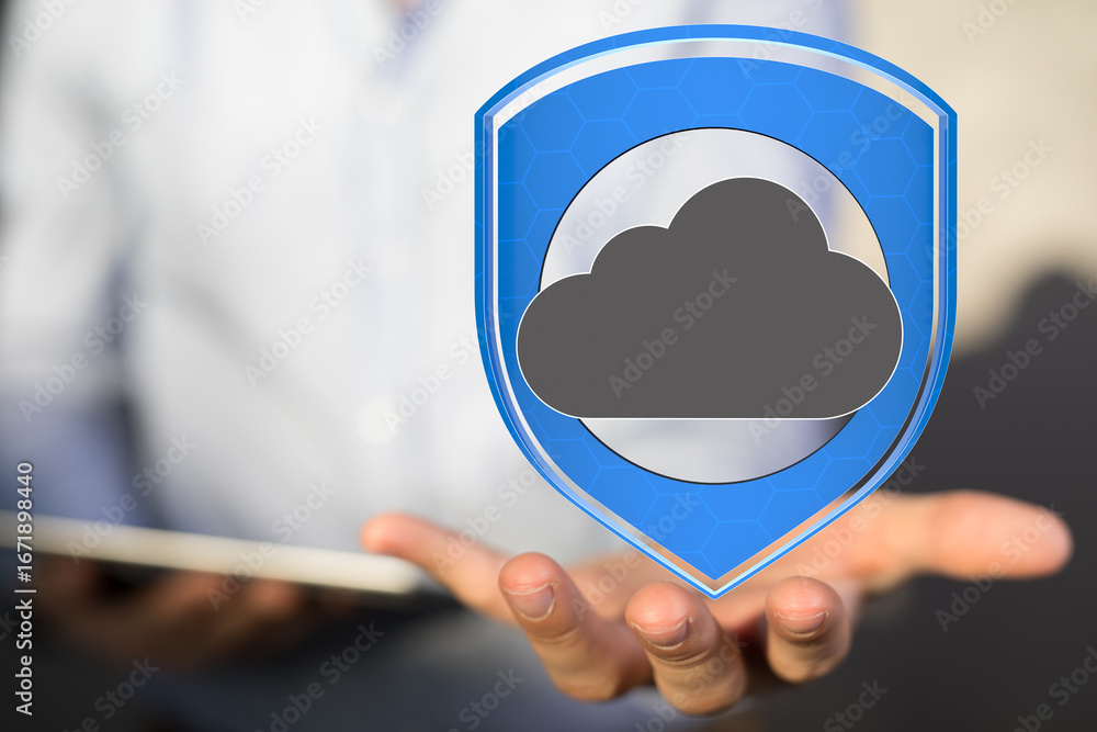 Poster ensuring secure cloud storage and data protection. reliable and safe cloud services.