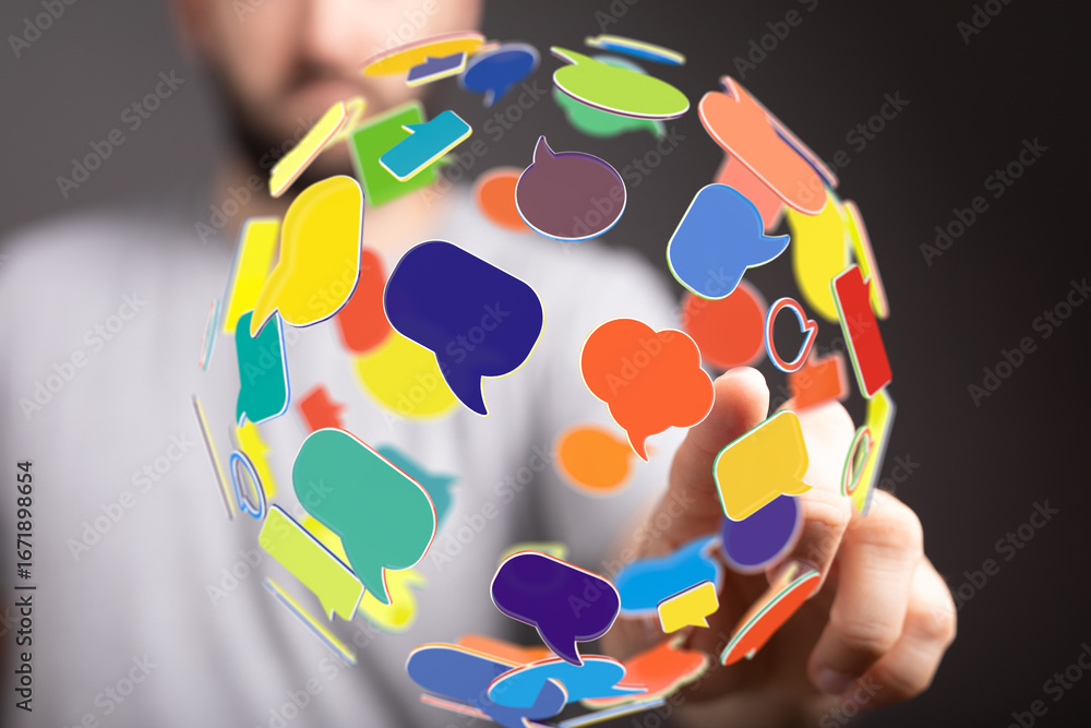 Aufkleber abstract image of colorful speech bubbles forming a network, symbolizing global communication and co