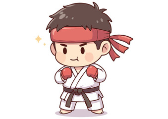 Fototapeta premium Confident boy in a karate uniform practicing martial arts