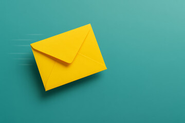 Yellow envelope email marketing funnel concept on teal background with dynamic motion effect