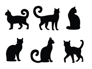 Silhouette Collection of Cats Vector