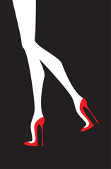 Sexy girls legs silhouette wearing high heels on black background. Vector illustration.