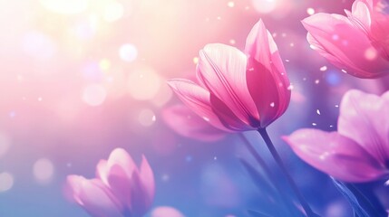 Dreamy tulips blossom bathed in soft light and pastel hues for a serene spring essence