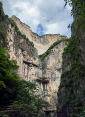 Cliff paths at Baquan (Eight Springs) Gorge in Changzhi, Shanxi, China, within Taihang Grand Canyon, known for dramatic scenery, towering cliffs.
