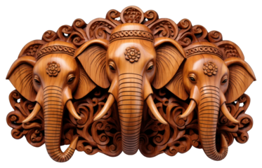 PNG An elephant with three head wood art mammal.