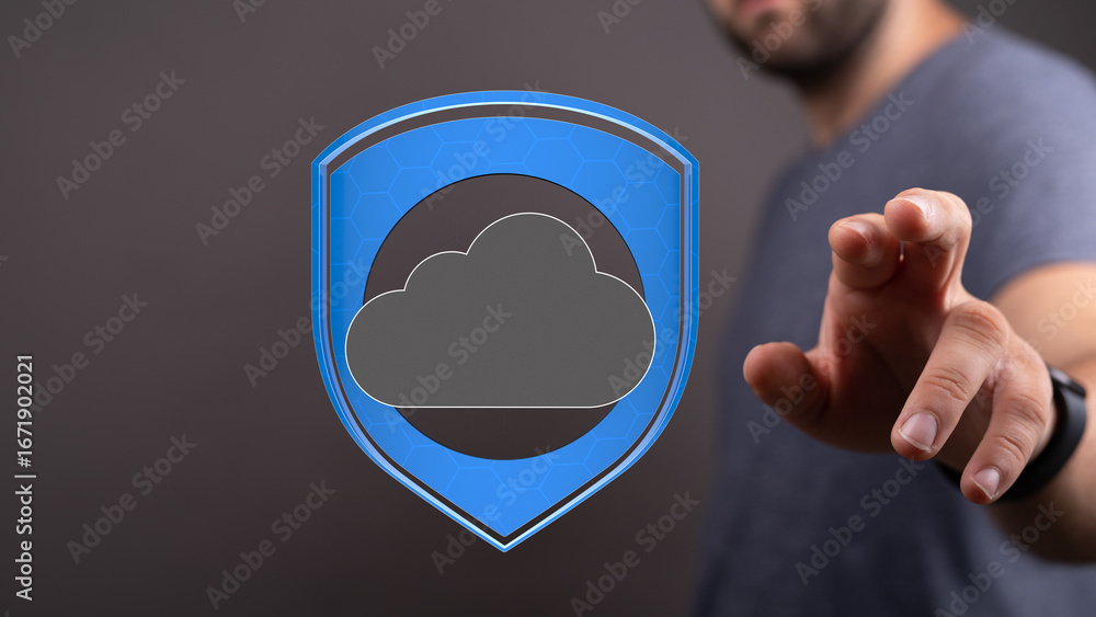 Aufkleber image of a digital shield protecting cloud data. ideal for cybersecurity, cloud computing, and data 