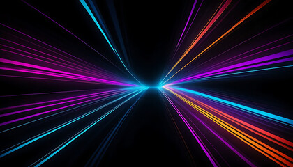 Dynamic starburst light rays glowing in rainbow neon tones