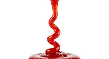 Ketchup Pours Down in a Swirling Motion on Transparent Background, Food Condiment Concept