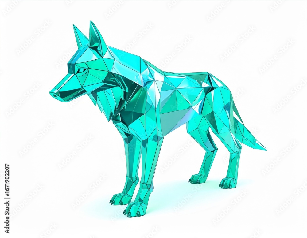 Poster turquoise geometric low poly dog illustration on a white background with triangular patterns