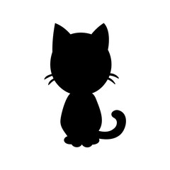 Minimalist Silhouette of a Cute and Simple Cat Sitting Calmly with Tail Curled