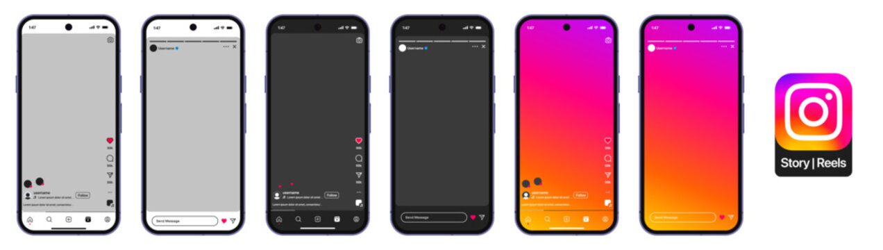 Instagram Reels and Stories: explore Instagram Reels and Instagram Stories in dark mode, light mode, and gradient mode for creative social sharing.