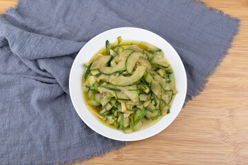 The stir-fried small pumpkin on the plate