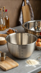 Stainless Steel Mixing Bowl, Baking Prep, Kitchen Still Life, Rustic Mood, Professional Photography