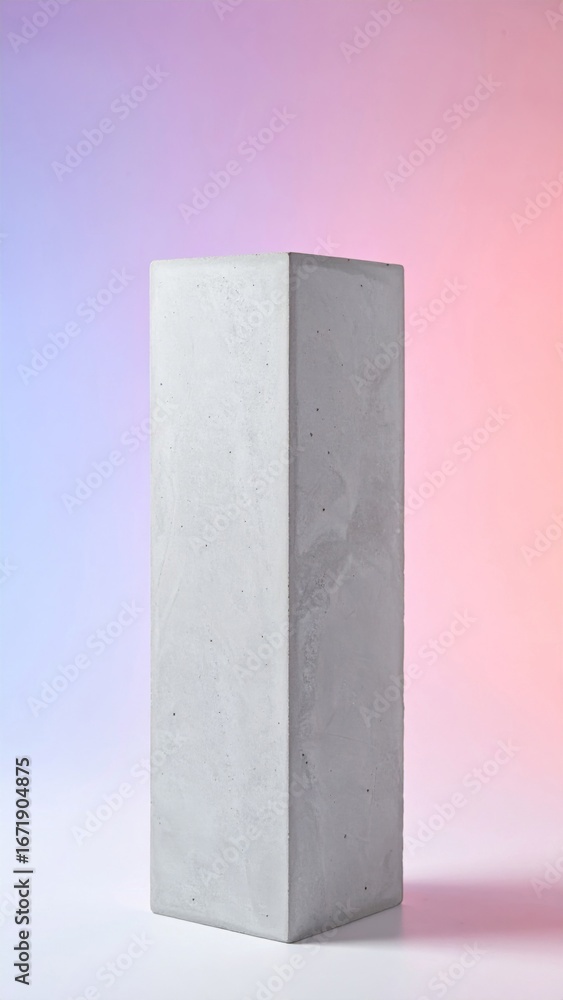 Poster minimalist concrete block against a soft pastel gradient background in studio setting