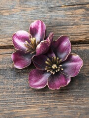 Fototapeta premium Elegant clematis blossoms on rustic wood capturing natural beauty and serenity